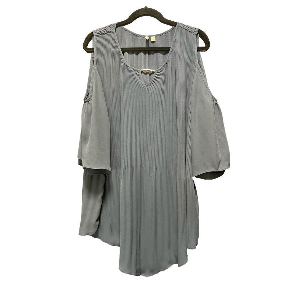 Cato grey cold shoulder lampshade pleated blouse high low